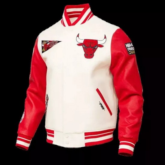 Classic Retro Chicago Bulls White and Red Varsity Jacket Classic Retro Chicago Bulls White and Red Varsity Jacket