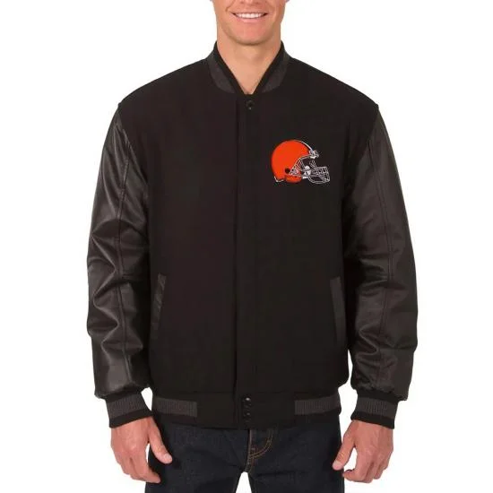 Cleveland Browns Black Varsity Wool/Leather Jacket Cleveland Browns Black Varsity Wool/Leather Jacket