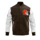 Cleveland Browns Classic Brown and White Wool Varsity Jacket