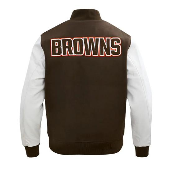 Cleveland Browns Classic Brown and White Wool Varsity Jacket