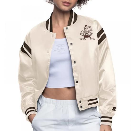 Cleveland Browns Full Count Full-Snap Satin Cream Jacket