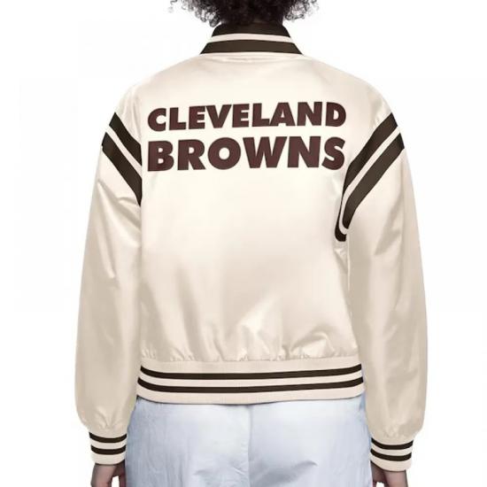 Cleveland Browns Full Count Full-Snap Satin Cream Jacket