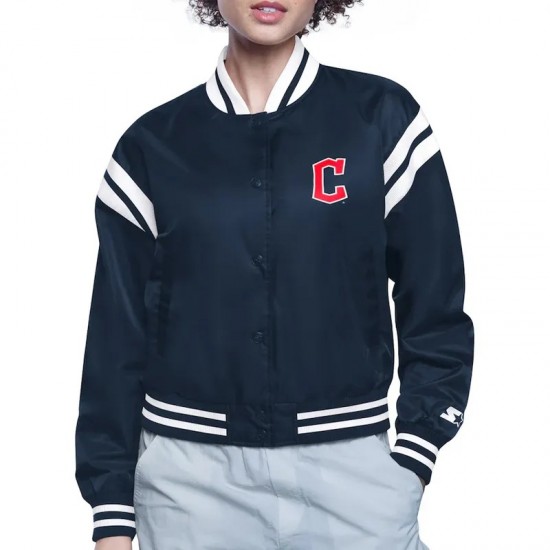 Cleveland Guardians Printed Logo Varsity Satin Jacket Cleveland Guardians Printed Logo Varsity Satin Jacket