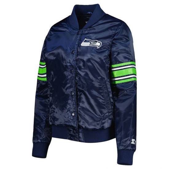 College Navy Seattle Seahawks Line Up Varsity Satin Jacket