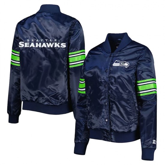College Navy Seattle Seahawks Line Up Varsity Satin Jacket