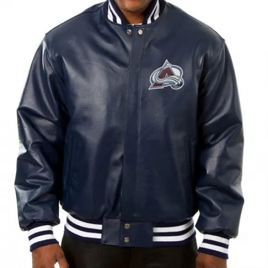 Colorado Avalanche Bomber Navy Blue Leather Jacket