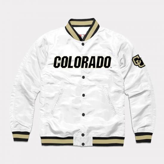 Colorado Buffaloes White Varsity Satin Jacket Colorado Buffaloes White Varsity Satin Jacket