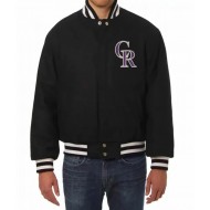 Colorado Rockies Letterman Black Wool Jacket 