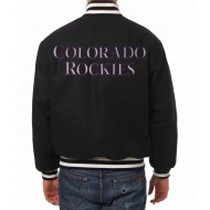 Colorado Rockies Letterman Black Wool Jacket 