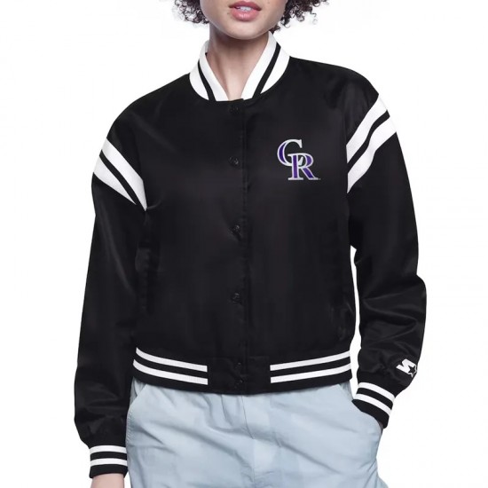Colorado Rockies Printed Logo Varsity Satin Jacket Colorado Rockies Printed Logo Varsity Satin Jacket