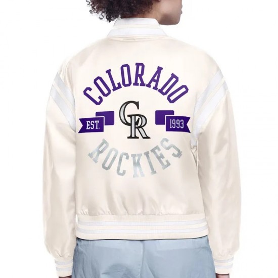 Colorado Rockies Printed Logo Varsity Satin Jacket Colorado Rockies Printed Logo Varsity Satin Jacket