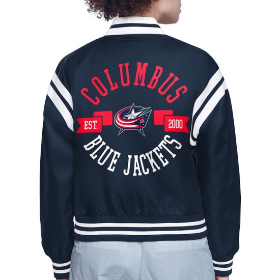 Columbus Blue Jackets Printed Logo Varsity Satin Jacket Columbus Blue Jackets Printed Logo Varsity Satin Jacket
