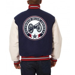 Columbus Blue Jackets White and Navy Blue Varsity Jacket