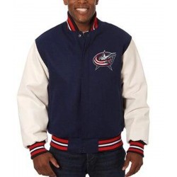 Columbus Blue Jackets White and Navy Blue Varsity Jacket