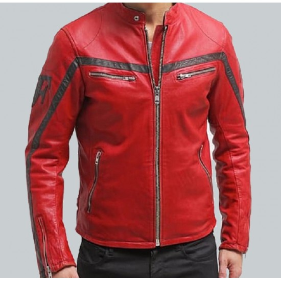 Columbus Red Leather Motorcycle Jacket Columbus Red Leather Motorcycle Jacket