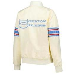 Cream Houston Oilers Line Up Satin Jacket