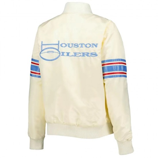 Cream Houston Oilers Line Up Satin Jacket