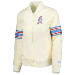 Cream Houston Oilers Line Up Satin Jacket