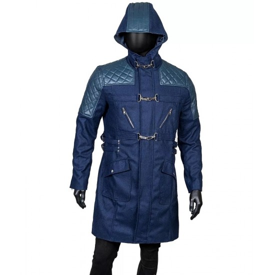 DMC Devil May Cry 5 Nero Blue Trench Hooded Coat Jacket DMC Devil May Cry 5 Nero Blue Trench Hooded Coat Jacket