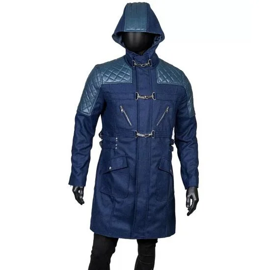 DMC Devil May Cry 5 Nero Blue Trench Hooded Coat Jacket DMC Devil May Cry 5 Nero Blue Trench Hooded Coat Jacket