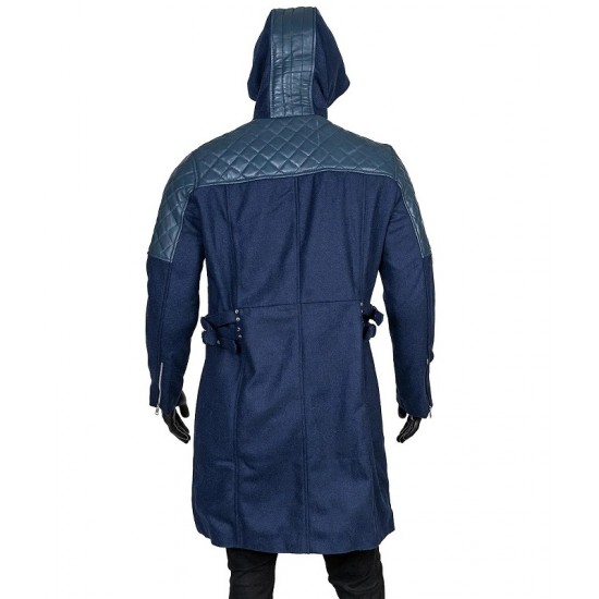 DMC Devil May Cry 5 Nero Blue Trench Hooded Coat Jacket DMC Devil May Cry 5 Nero Blue Trench Hooded Coat Jacket