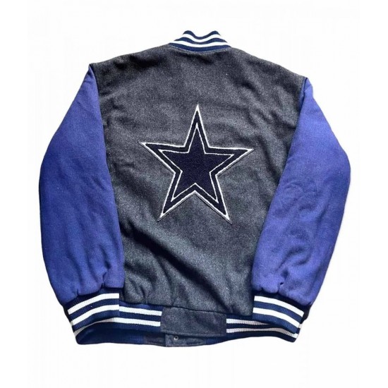 Dallas Cowboys Letterman Wool Gray and Blue Jacket Dallas Cowboys Letterman Wool Gray and Blue Jacket
