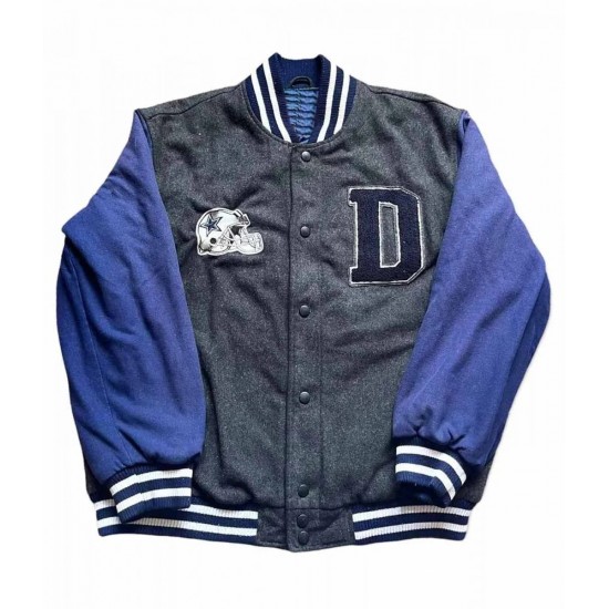 Dallas Cowboys Letterman Wool Gray and Blue Jacket Dallas Cowboys Letterman Wool Gray and Blue Jacket