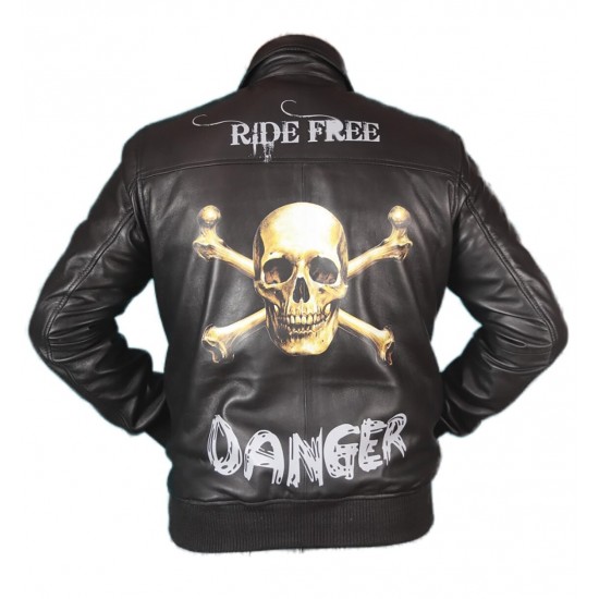 Danger Skull & Bone Ride Print Biker Leather Jacket for Men Danger Skull & Bone Ride Print Biker Leather Jacket for Men