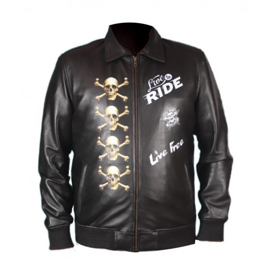 Danger Skull & Bone Ride Print Biker Leather Jacket for Men Danger Skull & Bone Ride Print Biker Leather Jacket for Men