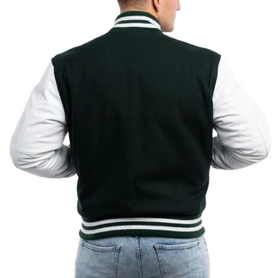 Dartmouth Green Wool Body & White Sleeves Letterman Jacket