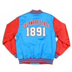 Delaware State Sky Blue and Red Baseball Jacket
