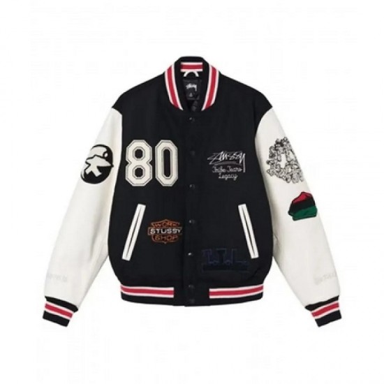 Denim Tears X Our Legacy TTL Black Wool and White Leather Varsity Jacket Denim Tears X Our Legacy TTL Black Wool and White Leather Varsity Jacket
