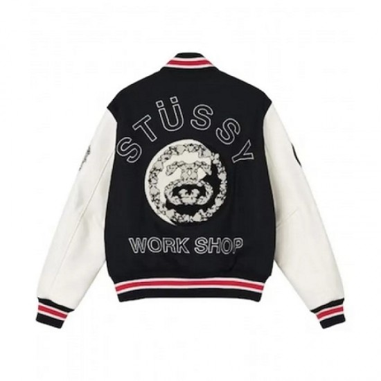 Denim Tears X Our Legacy TTL Black Wool and White Leather Varsity Jacket Denim Tears X Our Legacy TTL Black Wool and White Leather Varsity Jacket