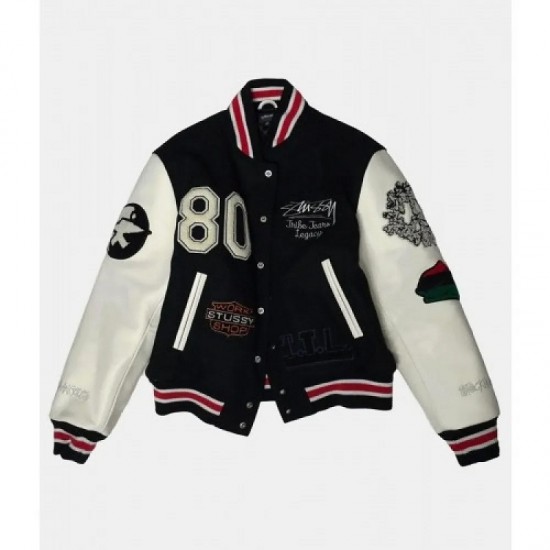 Denim Tears X Our Legacy TTL Black Wool and White Leather Varsity Jacket Denim Tears X Our Legacy TTL Black Wool and White Leather Varsity Jacket