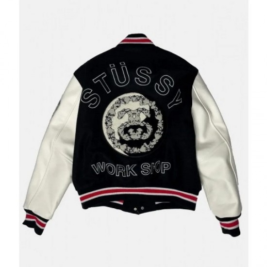 Denim Tears X Our Legacy TTL Black Wool and White Leather Varsity Jacket Denim Tears X Our Legacy TTL Black Wool and White Leather Varsity Jacket