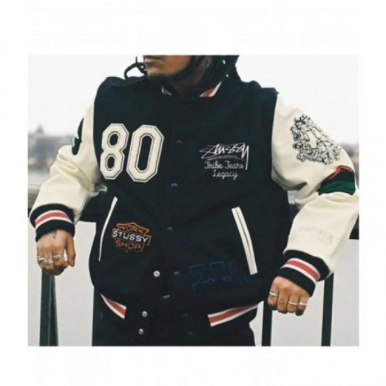 Denim Tears X Our Legacy TTL Black Wool and White Leather Varsity Jacket Denim Tears X Our Legacy TTL Black Wool and White Leather Varsity Jacket