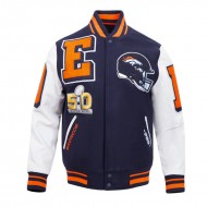Denver Broncos Mashup Rib Varsity Wool Leather Jacket