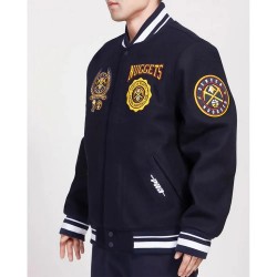 Denver Nuggets Crest Emblem Navy Varsity Wool Jacket
