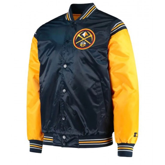 Denver Nuggets Starter Navy Blue and Yellow Satin Jacket