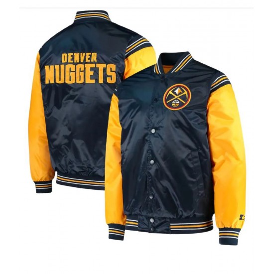 Denver Nuggets Starter Navy Blue and Yellow Satin Jacket