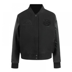 Denver Nuggets Triple Black Varsity Wool and Leather Jacket