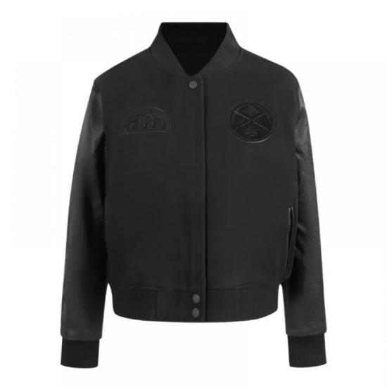 Denver Nuggets Triple Black Varsity Wool and Leather Jacket Denver Nuggets Triple Black Varsity Wool and Leather Jacket