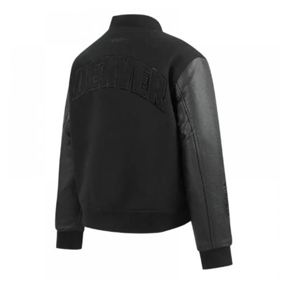 Denver Nuggets Triple Black Varsity Wool and Leather Jacket Denver Nuggets Triple Black Varsity Wool and Leather Jacket