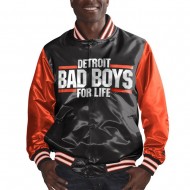 Detroit Bad Boys Black & Orange Varsity Satin Jacket