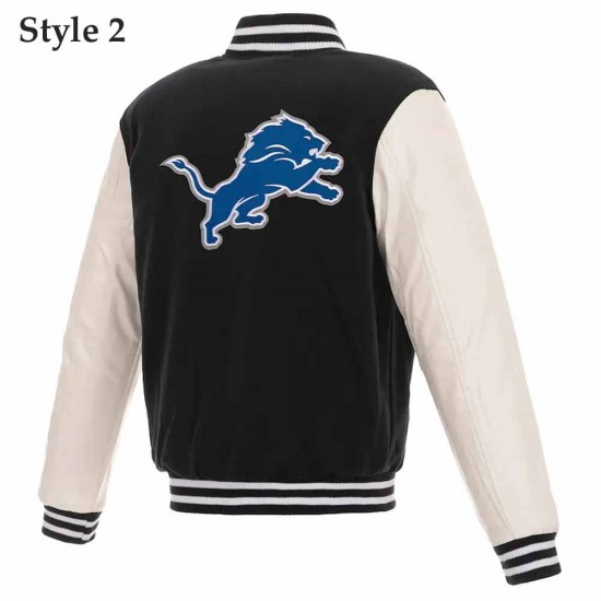 Detroit Lions Black and White Varsity Jacket Detroit Lions Black and White Varsity Jacket