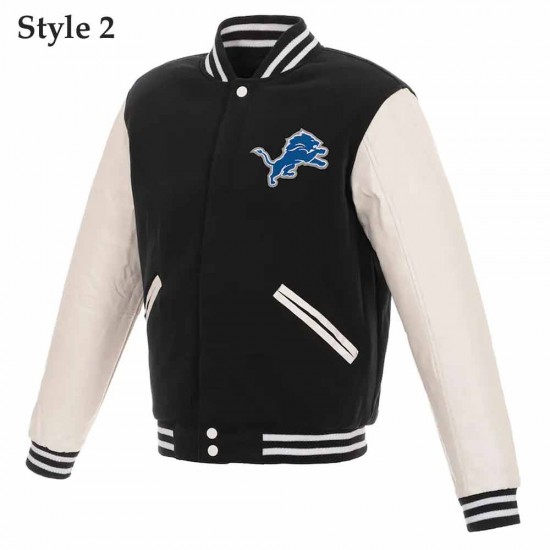 Detroit Lions Black and White Varsity Jacket Detroit Lions Black and White Varsity Jacket