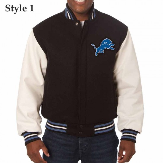 Detroit Lions Black and White Varsity Jacket Detroit Lions Black and White Varsity Jacket