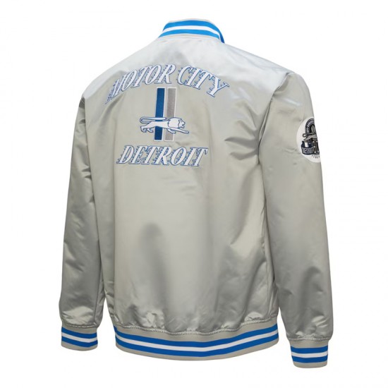 Detroit Lions Double Down Gray Satin Jacket