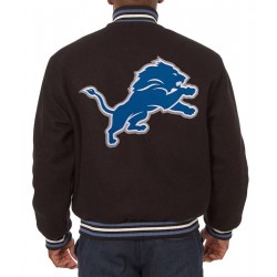 Detroit Lions Embroidered Black Wool Jacket