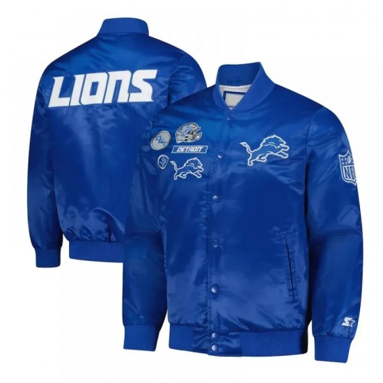 Detroit Lions Exclusive Blue Varsity Satin Jacket Detroit Lions Exclusive Blue Varsity Satin Jacket